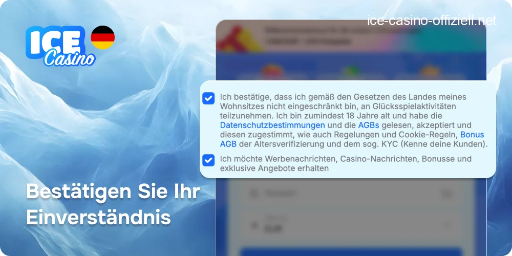 Aktiviertes Kontrollkästchen zur Bestätigung der Nutzungsbedingungen und Datenschutzrichtlinie.