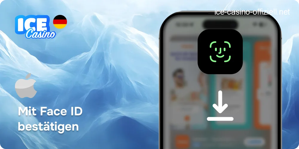 Grafik der Face ID-Gesichtserkennung auf einem iPhone-Display zur Bestätigung des App-Downloads.