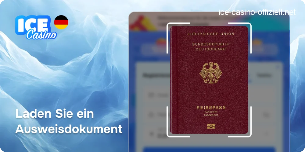 Upload-Bildschirm für die Identitätsprüfung (KYC) mit Symbolen für Personalausweis und Adressnachweis.