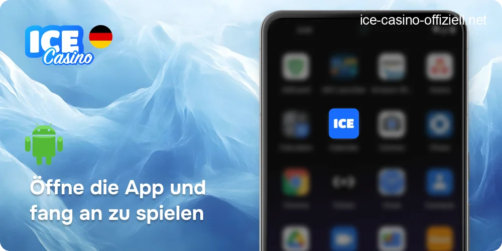Das Symbol der Ice Casino App auf dem Startbildschirm eines Android-Smartphones.
