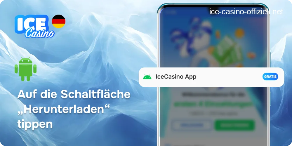 Download-Fortschrittsbalken für die Ice Casino APK-Datei auf dem Bildschirm eines Smartphones.